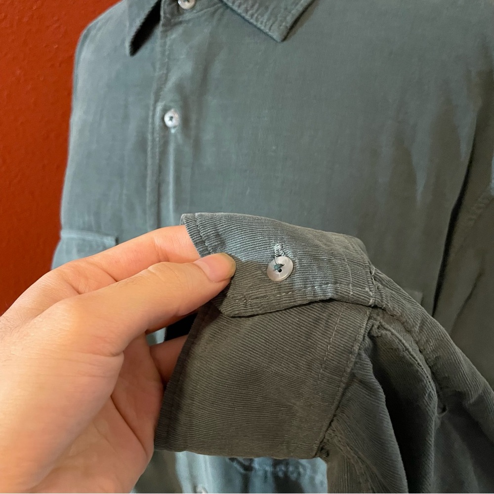 Save Khaki United Men’s Green Cotton Twill Button Down Long Sleeve Over Shirt - Picture 3 of 4